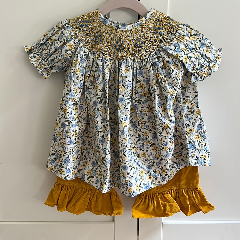 Smocked top and corduroy pants